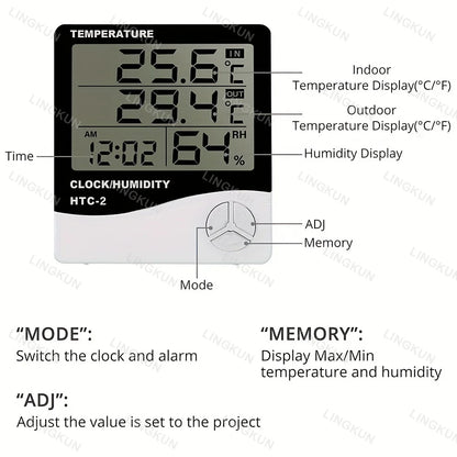 Electronic Clock Temperature Humidity Meter Weather Station for Home With Alarm LED Thermometer Thermo-Hygrometer Multifunction