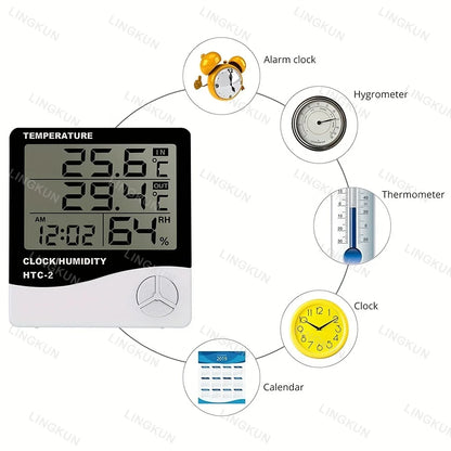 Electronic Clock Temperature Humidity Meter Weather Station for Home With Alarm LED Thermometer Thermo-Hygrometer Multifunction