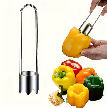 Stainless Steel Fruit and Vegetable Core Remover, Red Bell Pepper Seed Remover, Universal Kitchen Gadget for Apples, Pears, Tomatoes, Peppers, etc. - Durable and Easy to Use, Suitable for 11 Festivals