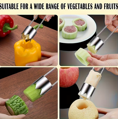 Stainless Steel Fruit and Vegetable Core Remover, Red Bell Pepper Seed Remover, Universal Kitchen Gadget for Apples, Pears, Tomatoes, Peppers, etc. - Durable and Easy to Use, Suitable for 11 Festivals