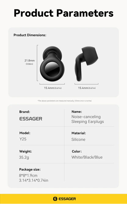 ESSAGER Noise Cancelling Ear Plugs for Sleeping Soft Silicone Sleep Earplugs Noise Reduction Earbuds for Sleep Work Study Travel